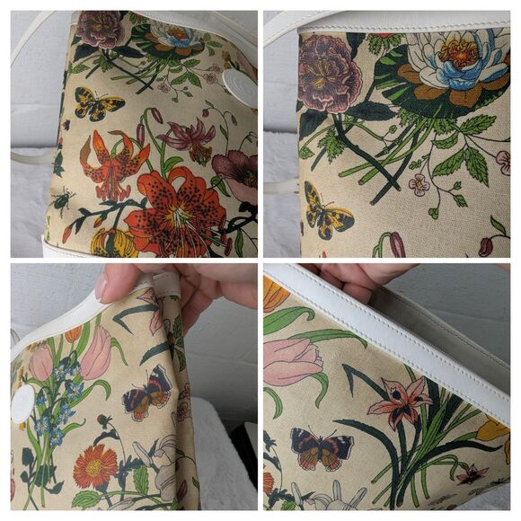 Vintage GUCCI Flora Shoulder Bag Floral‎ CanvasWhite  Leather 70's - 80's - Picture 11 of 14
